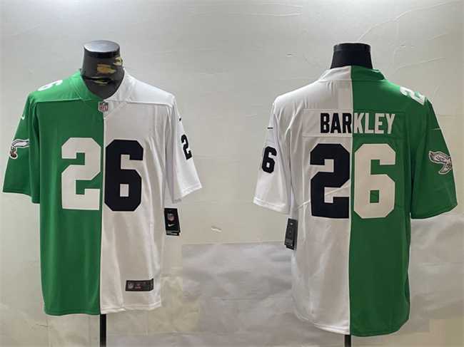 Men's Philadelphia Eagles #26 Saquon Barkley Green White Split Vapor Untouchable Limited Stitched Football Jersey,We sell and wholesale Men's Philadelphia Eagles #26 Saquon Barkley Green White Split Vapor Untouchable Limited Stitched Football Jersey on line form chian!